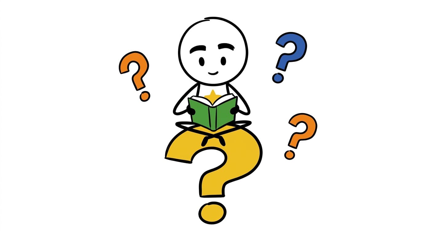 Stick figure reading on top of a giant question mark